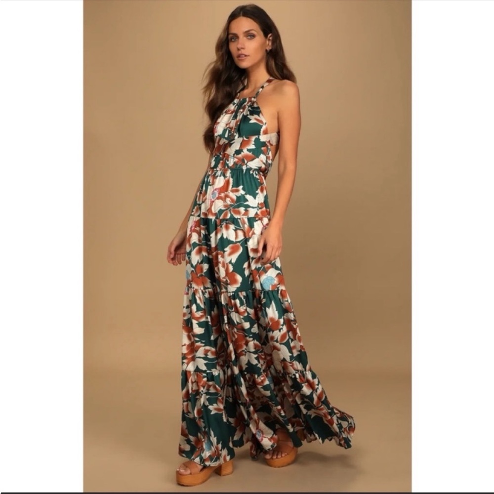 Lulu's Floral Maxi Dress - Green and Orange - Picture 2 of 12